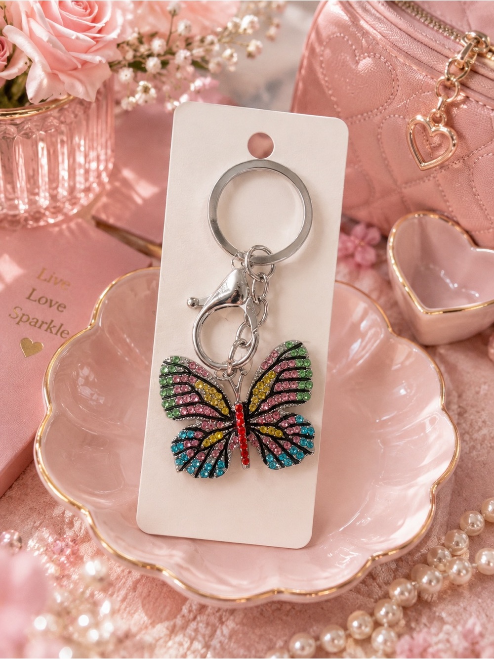 Multicolor Crystal Butterfly Keychain Charm